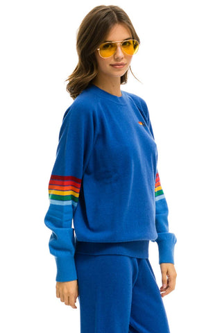 RAINBOW STRIPE SLEEVE UNISEX CASHMERE LIGHT SWEATER - VINTAGE BLUE Sweatshirt Aviator Nation