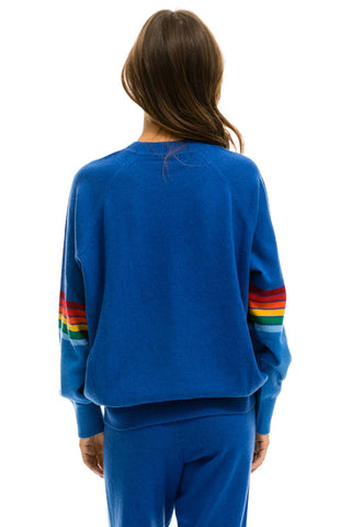 RAINBOW STRIPE SLEEVE UNISEX CASHMERE LIGHT SWEATER - VINTAGE BLUE Sweatshirt Aviator Nation