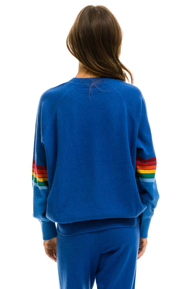 RAINBOW STRIPE SLEEVE UNISEX CASHMERE LIGHT SWEATER - VINTAGE BLUE Sweatshirt Aviator Nation