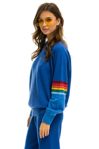 RAINBOW STRIPE SLEEVE UNISEX CASHMERE LIGHT SWEATER - VINTAGE BLUE Sweatshirt Aviator Nation