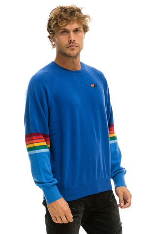 RAINBOW STRIPE SLEEVE UNISEX CASHMERE LIGHT SWEATER - VINTAGE BLUE Sweatshirt Aviator Nation
