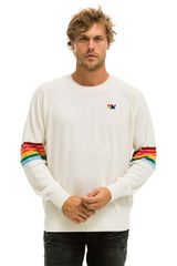 RAINBOW STRIPE SLEEVE UNISEX CASHMERE LIGHT SWEATER - VINTAGE WHITE Sweatshirt Aviator Nation