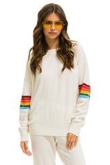 RAINBOW STRIPE SLEEVE UNISEX CASHMERE LIGHT SWEATER - VINTAGE WHITE Sweatshirt Aviator Nation
