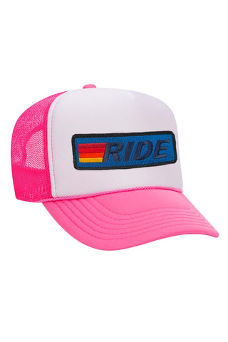 RIDE LOGO - VINTAGE LOW RISE TRUCKER HATS Aviator Nation NPNKWHTNPNKBLU