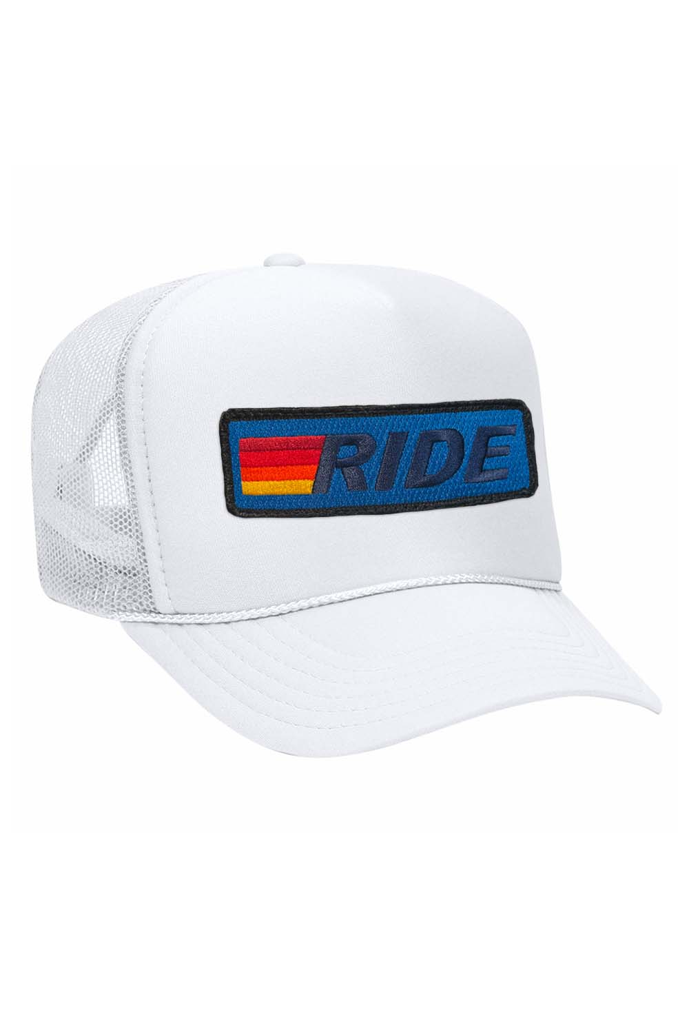 RIDE LOGO - VINTAGE LOW RISE TRUCKER HATS Aviator Nation WHTBLU