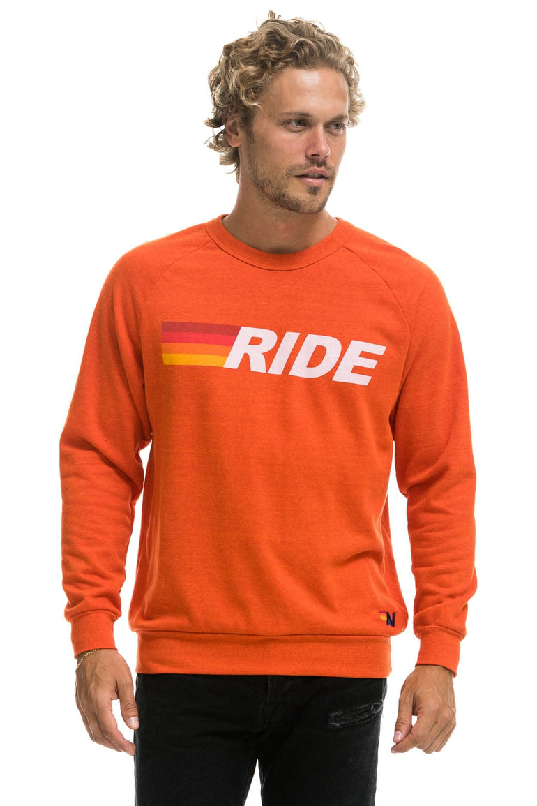 RIDE LOGO WHITE CREW SWEATSHIRT - ORANGE Sweatshirt Aviator Nation