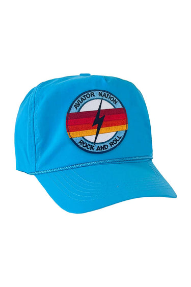 ROCK AND ROLL BOLT - VINTAGE NYLON TRUCKER HAT HATS Aviator Nation LIGHT BLUE