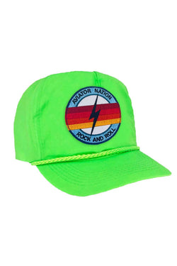 ROCK AND ROLL BOLT - VINTAGE NYLON TRUCKER HAT HATS Aviator Nation NEON GREEN