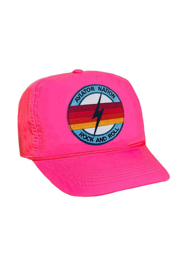 ROCK AND ROLL BOLT - VINTAGE NYLON TRUCKER HAT HATS Aviator Nation NEON PINK