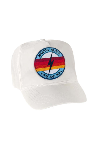 ROCK AND ROLL BOLT - VINTAGE NYLON TRUCKER HAT HATS Aviator Nation WHITE