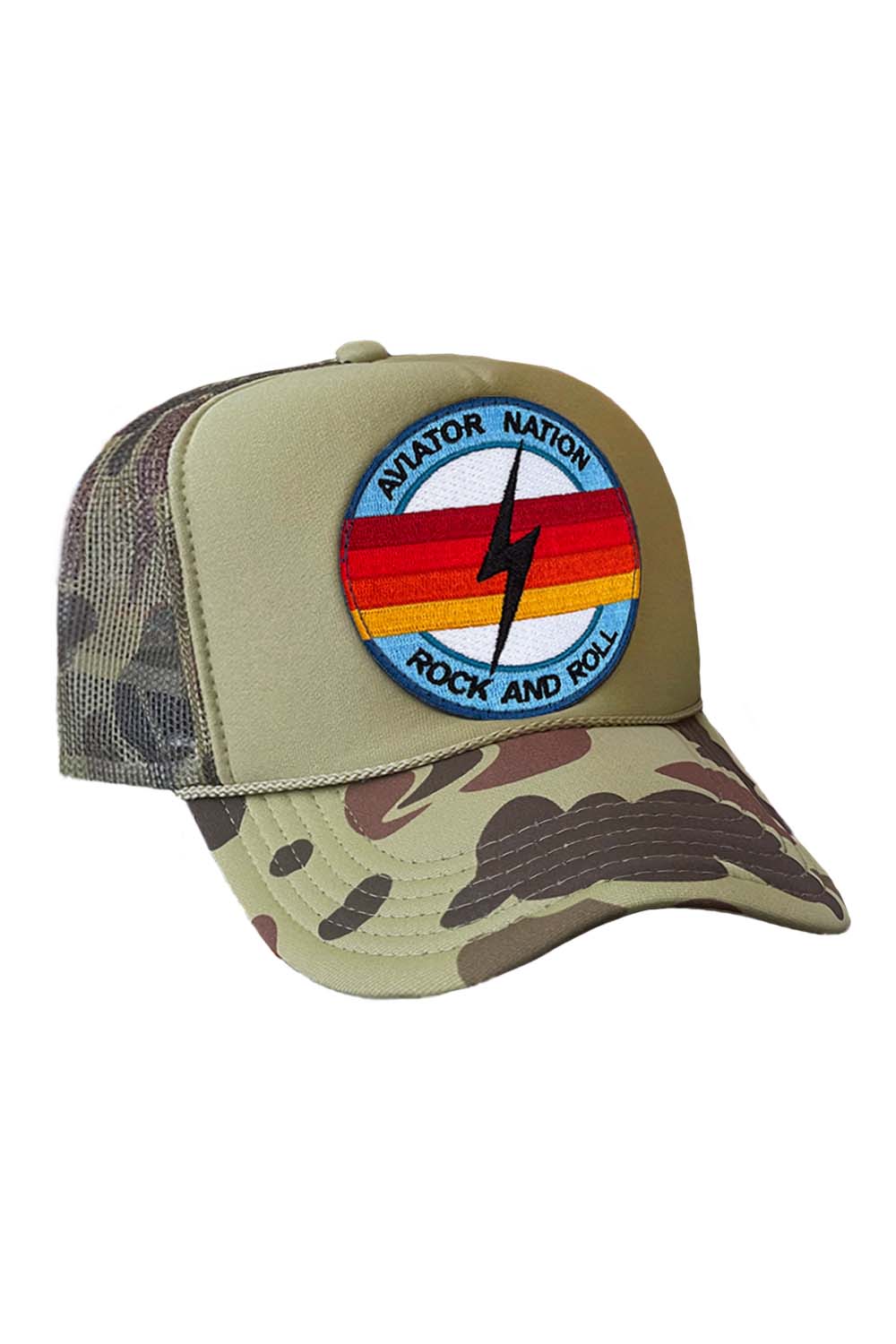 ROCK AND ROLL BOLT VINTAGE TRUCKER HAT HATS Aviator Nation CAMO