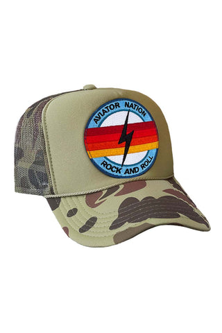 ROCK AND ROLL BOLT VINTAGE TRUCKER HAT HATS Aviator Nation CAMO