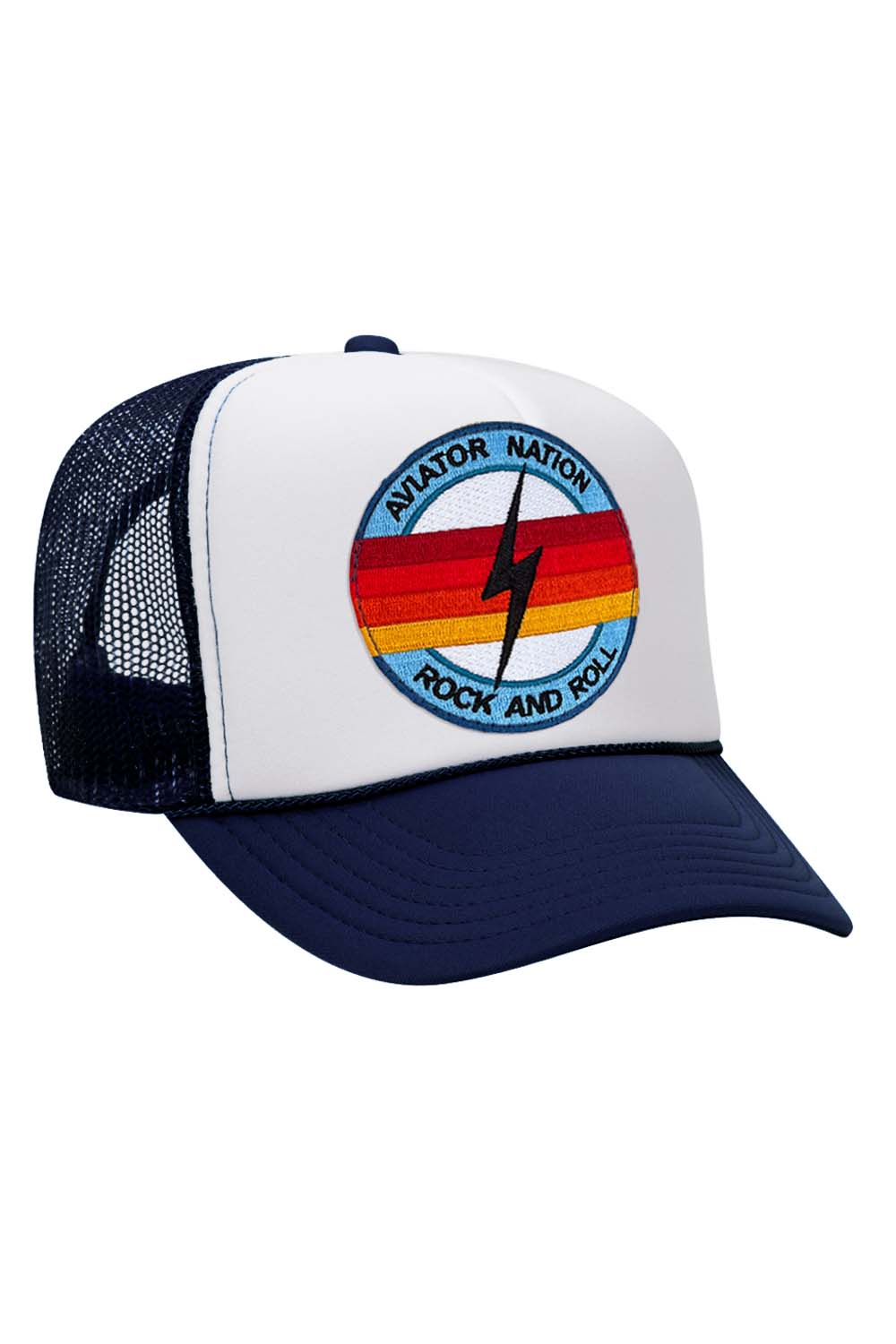 ROCK AND ROLL BOLT VINTAGE TRUCKER HAT HATS Aviator Nation NAVY // WHITE // NAVY