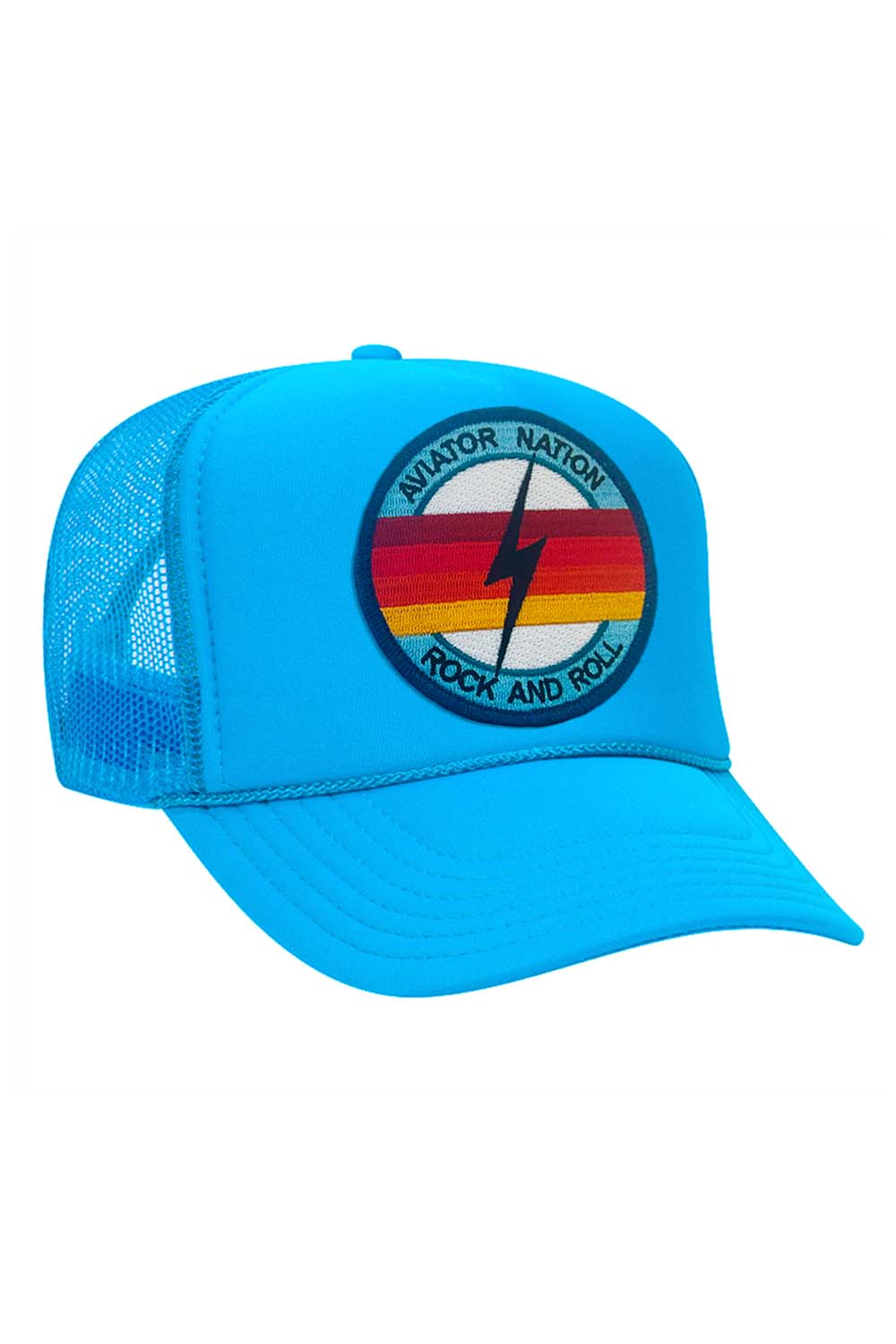 ROCK AND ROLL BOLT VINTAGE TRUCKER HAT HATS Aviator Nation NEON BLUE