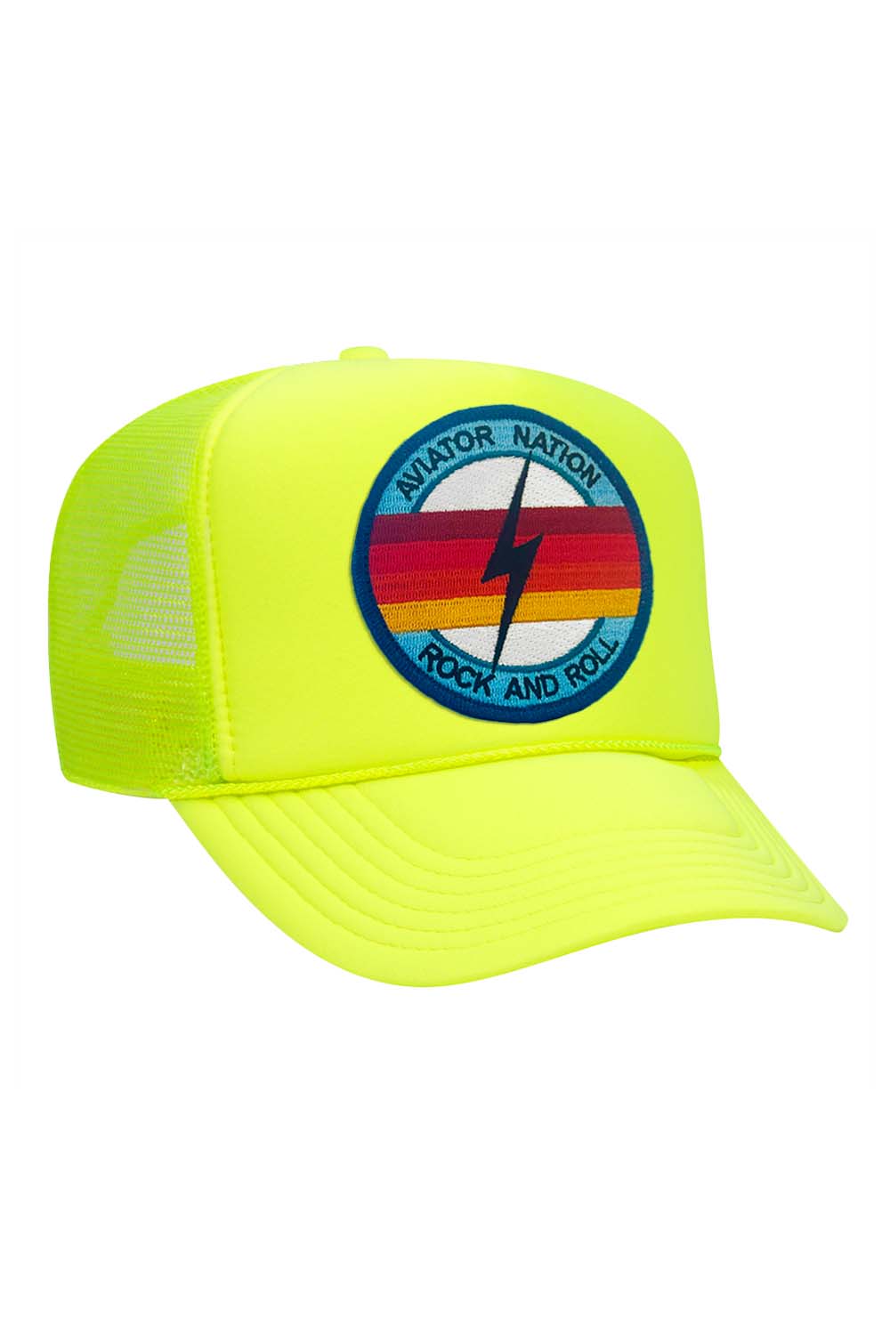 ROCK AND ROLL BOLT VINTAGE TRUCKER HAT HATS Aviator Nation NEON YELLOW 