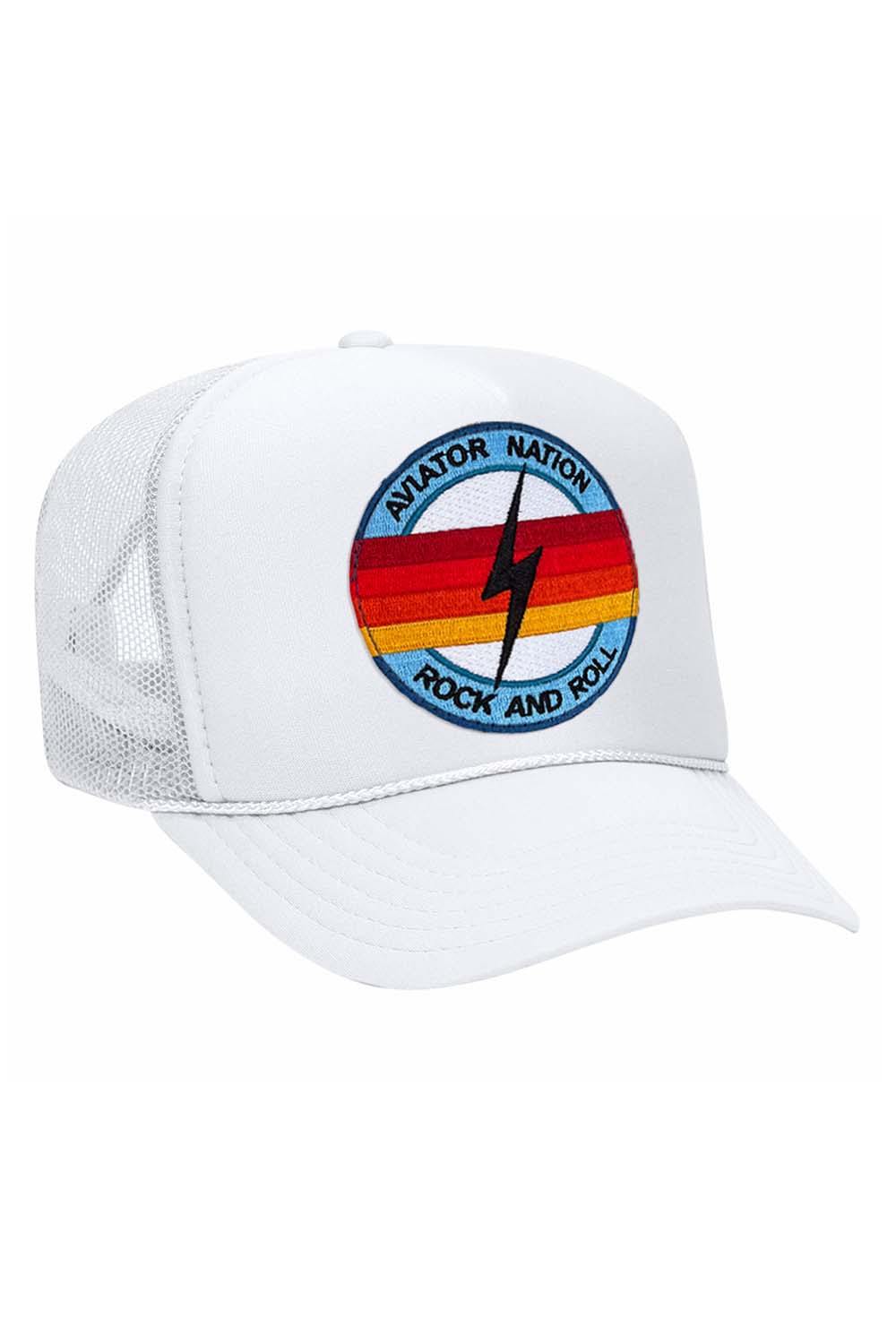 ROCK AND ROLL BOLT VINTAGE TRUCKER HAT HATS Aviator Nation WHITE