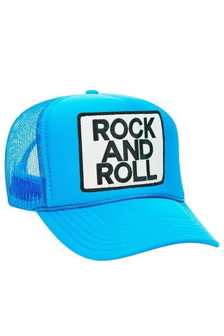 ROCK & ROLL VINTAGE TRUCKER HAT HATS Aviator Nation OS NEON BLUE