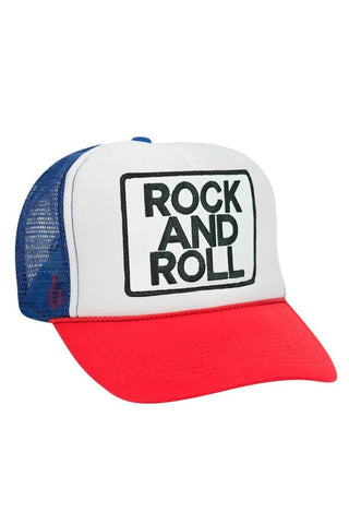 ROCK & ROLL VINTAGE TRUCKER HAT HATS Aviator Nation OS RED/WHITE/ROYAL