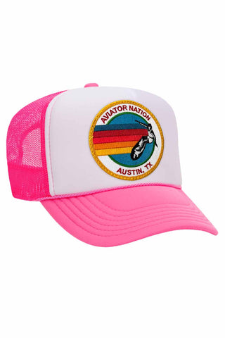 SIGNATURE AUSTIN TRUCKER HAT HATS Aviator Nation NEON PINK // WHITE // NEON PINK