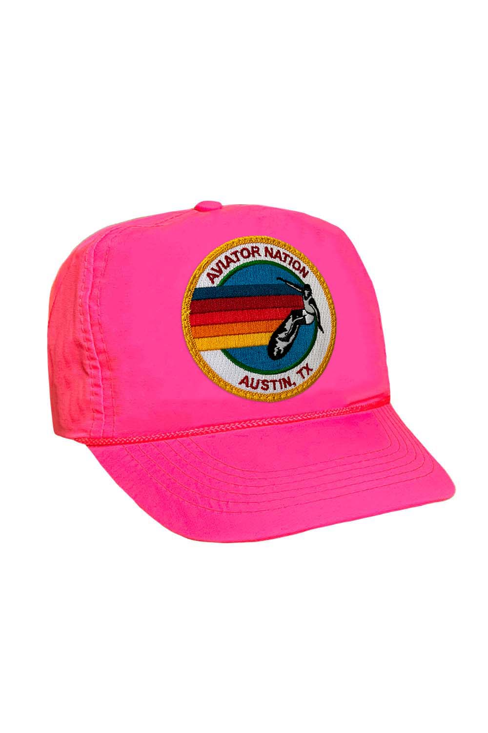 SIGNATURE AUSTIN VINTAGE NYLON TRUCKER HAT HATS Aviator Nation NEON PINK
