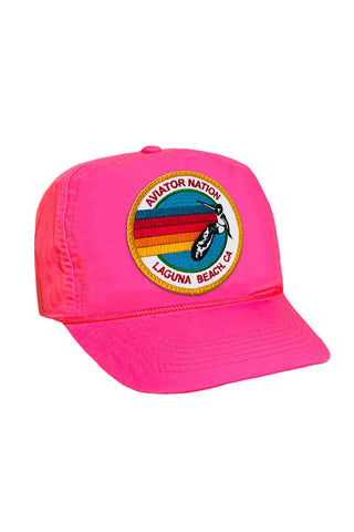 SIGNATURE LAGUNA BEACH VINTAGE NYLON TRUCKER HAT HATS Aviator Nation NEON PINK