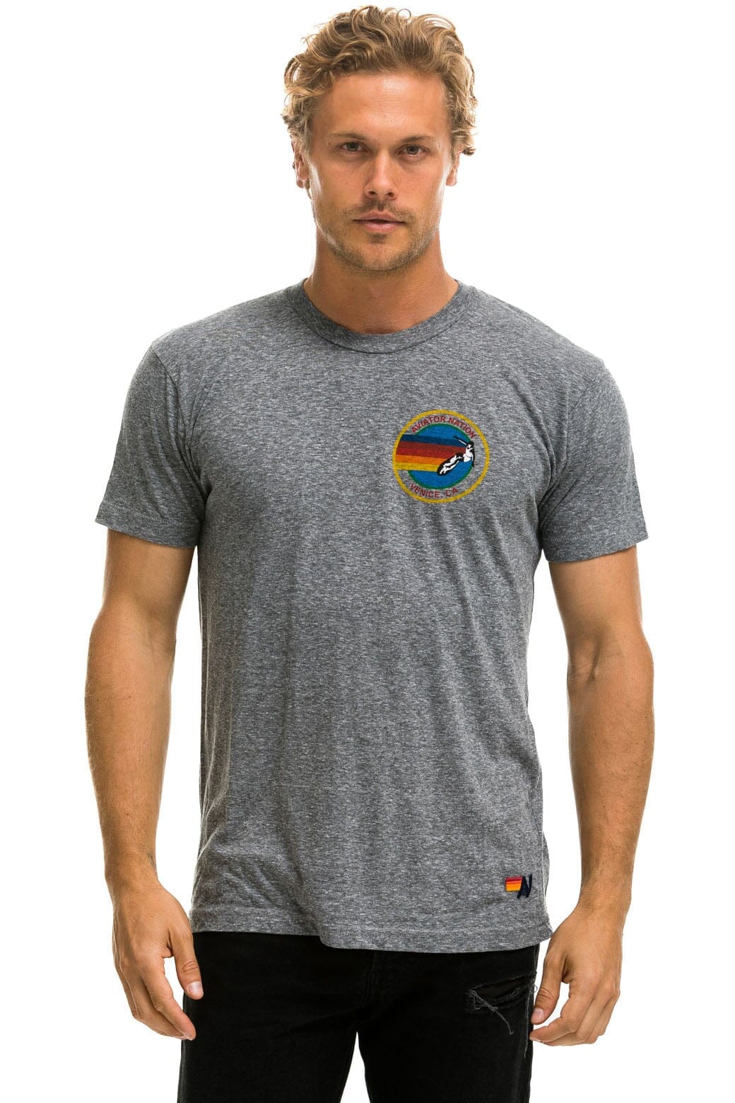 SIGNATURE SMALL CIRCLE LOGO TEE - HEATHER GREY Tees Aviator Nation