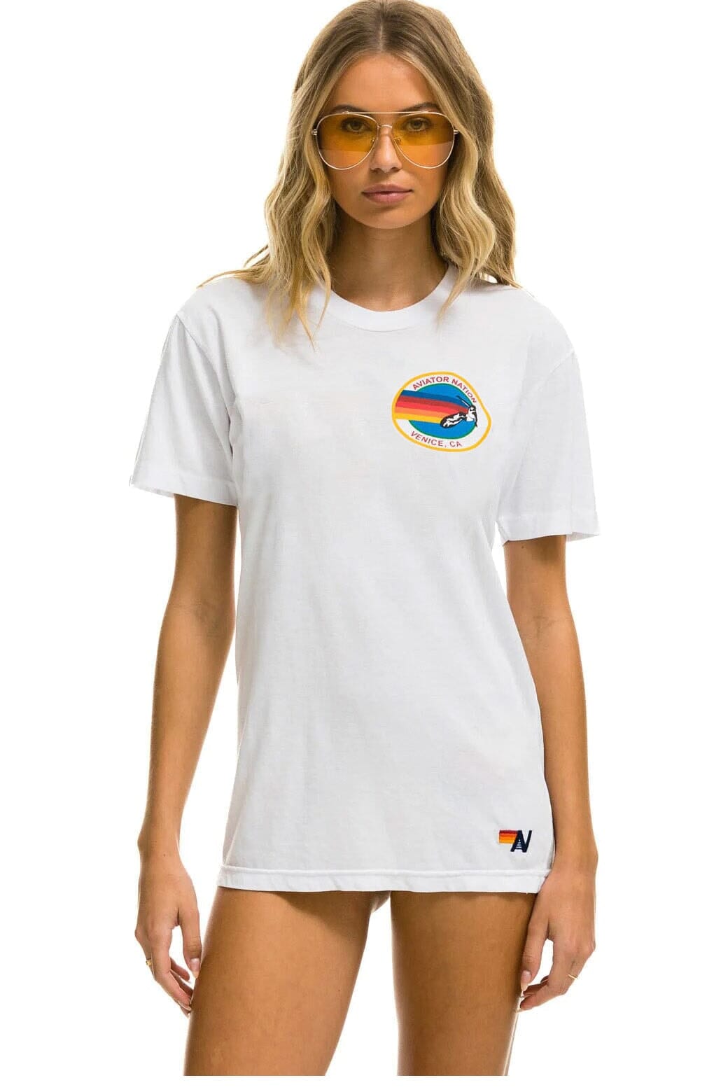 SIGNATURE SMALL VENICE CIRCLE TEE - WHITE Tees Aviator Nation