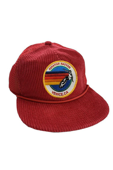 SIGNATURE VENICE - VINTAGE CORDUROY MESH TRUCKER HAT HATS Aviator Nation RED
