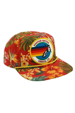 SIGNATURE VENICE VINTAGE SAFARI TWILL LOW-RISE TRUCKER HATS Aviator Nation Red