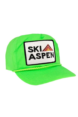 SKI ASPEN - VINTAGE NYLON TRUCKER HAT HATS Aviator Nation NEON GREEN