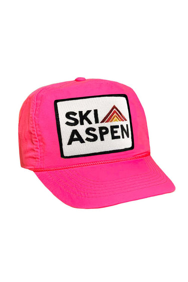 SKI ASPEN - VINTAGE NYLON TRUCKER HAT HATS Aviator Nation NEON PINK