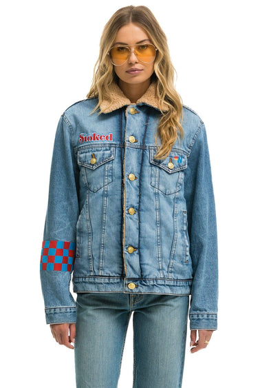 SMALL STOKED BOLT SMILEY RANCH SHERPA DENIM JACKET - SUPER LIGHT Denim Jacket Aviator Nation
