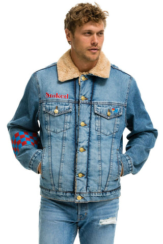 SMALL STOKED BOLT SMILEY RANCH SHERPA DENIM JACKET - SUPER LIGHT Denim Jacket Aviator Nation