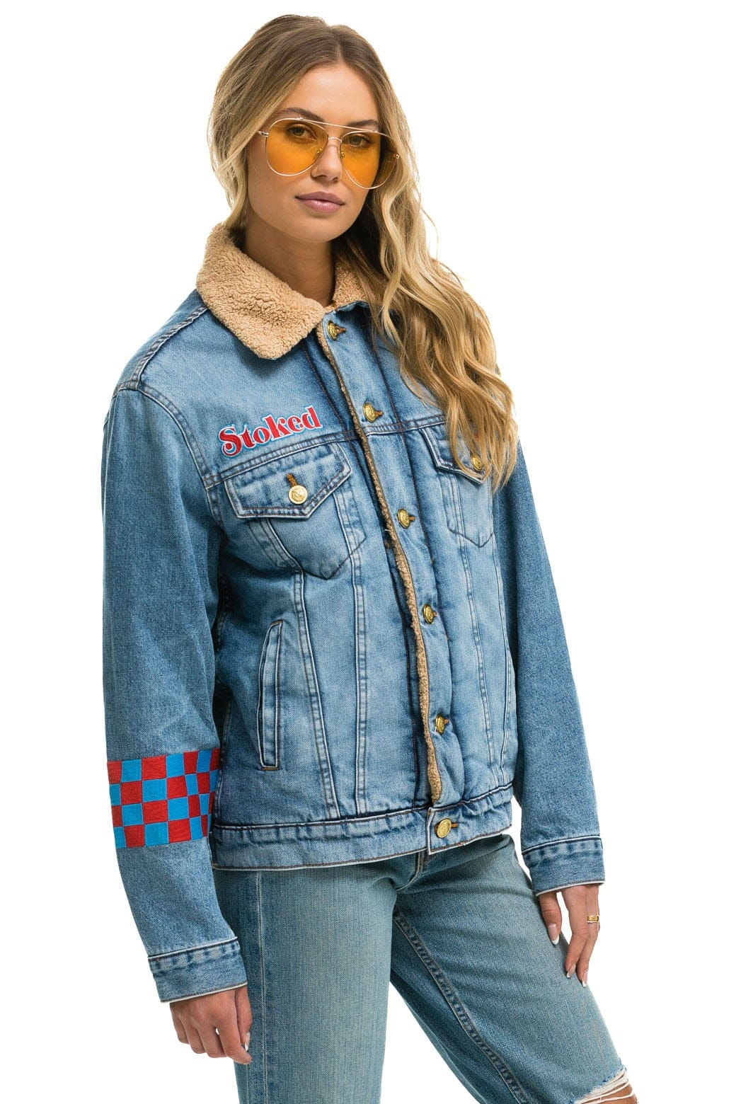 SMALL STOKED BOLT SMILEY RANCH SHERPA DENIM JACKET - SUPER LIGHT Denim Jacket Aviator Nation