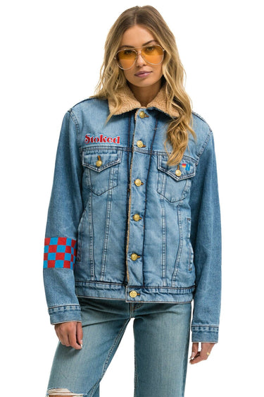 SMALL STOKED BOLT SMILEY RANCH SHERPA DENIM JACKET - SUPER LIGHT Denim Jacket Aviator Nation