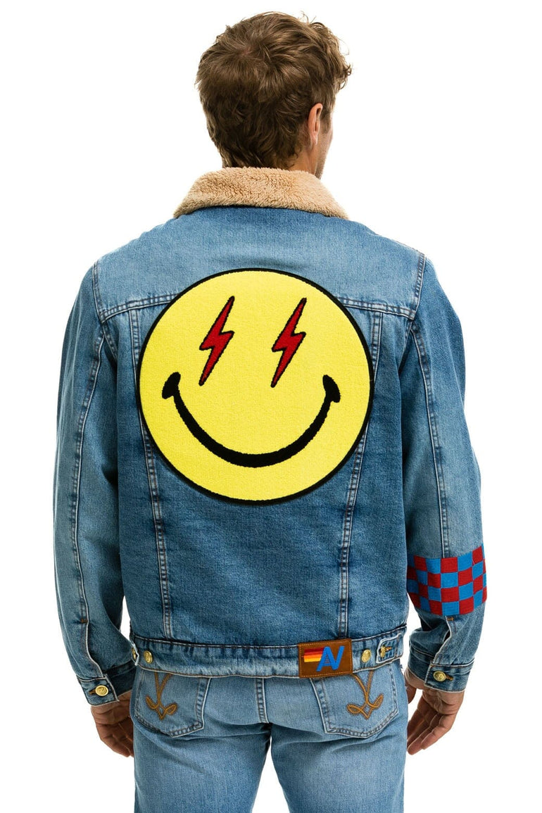 SMALL STOKED BOLT SMILEY RANCH SHERPA DENIM JACKET - SUPER LIGHT Denim Jacket Aviator Nation
