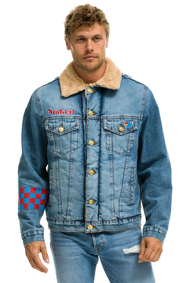 SMALL STOKED BOLT SMILEY RANCH SHERPA DENIM JACKET - SUPER LIGHT Denim Jacket Aviator Nation