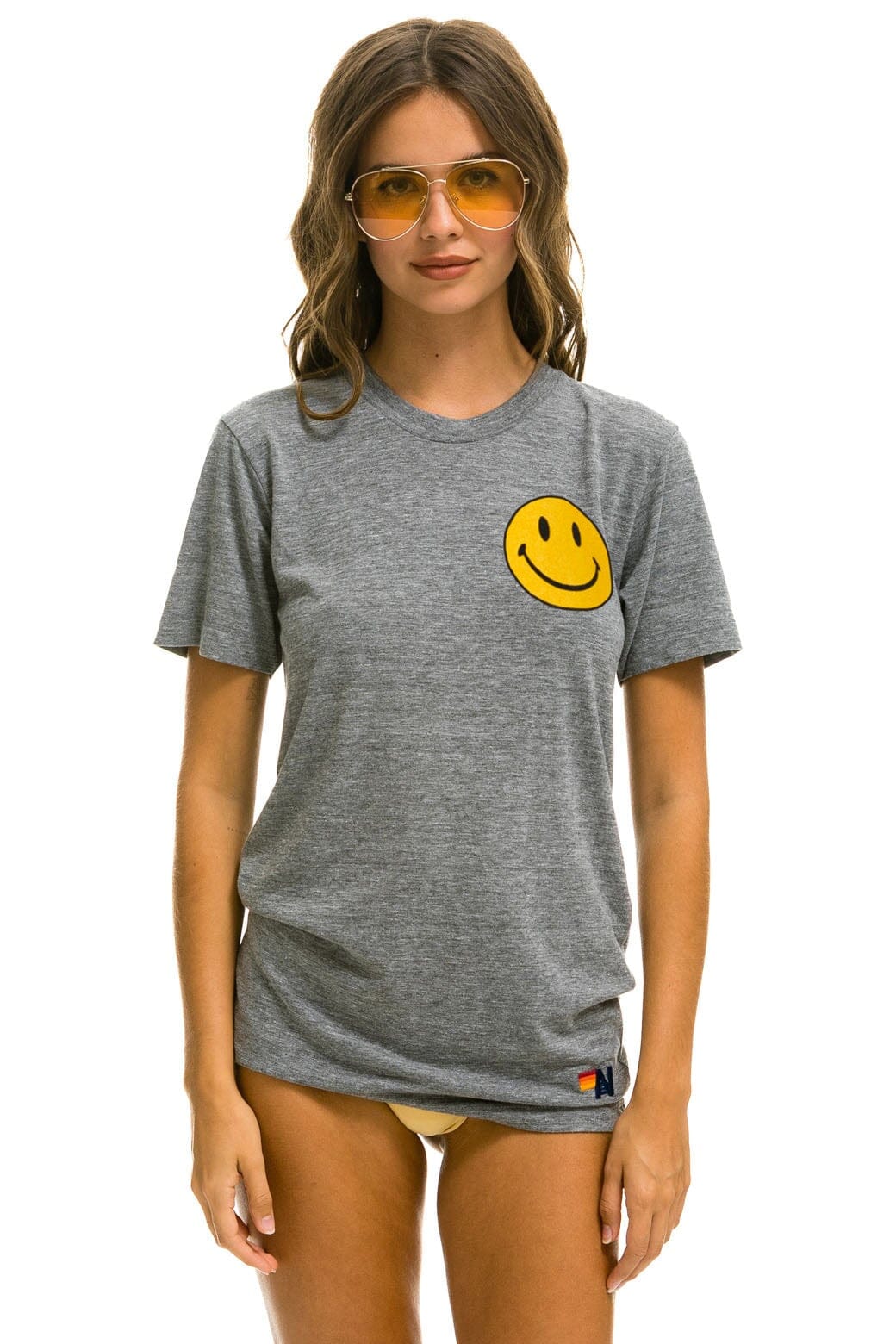 SMILEY 2 CREW TEE - HEATHER GREY Tees Aviator Nation