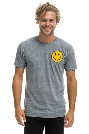 SMILEY 2 CREW TEE - HEATHER GREY