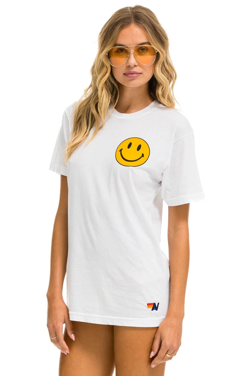 SMILEY 2 CREW TEE - WHITE Tees Aviator Nation