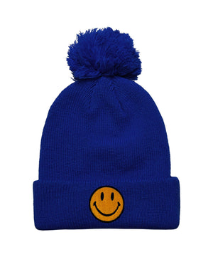 SMILEY POM POM RIB BEANIE