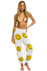 SMILEY REPEAT WOMENS SWEATPANTS - WHITE Women's Sweatpants Aviator Nation