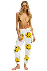 SMILEY REPEAT WOMENS SWEATPANTS - WHITE Women's Sweatpants Aviator Nation