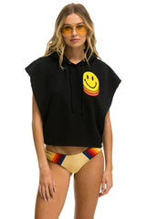 SMILEY SUNSET SLEEVELESS RELAXED CROPPED PULLOVER HOODIE - BLACK Aviator Nation