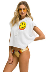 SMILEY SUNSET SLEEVELESS RELAXED CROPPED PULLOVER HOODIE - WHITE Aviator Nation