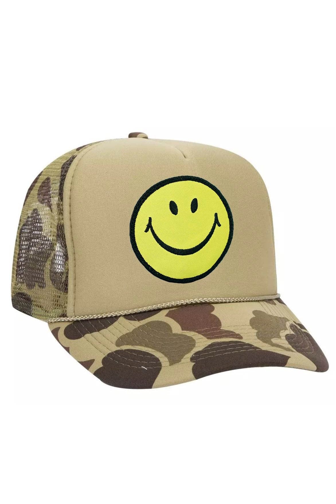 SMILEY VINTAGE TRUCKER HAT HATS Aviator Nation OS CAMO