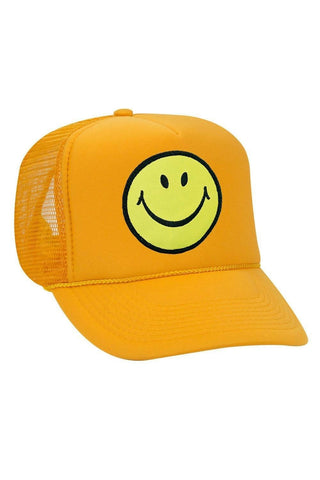 SMILEY VINTAGE TRUCKER HAT HATS Aviator Nation OS GOLD
