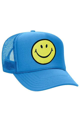 SMILEY VINTAGE TRUCKER HAT HATS Aviator Nation OS LIGHT BLUE