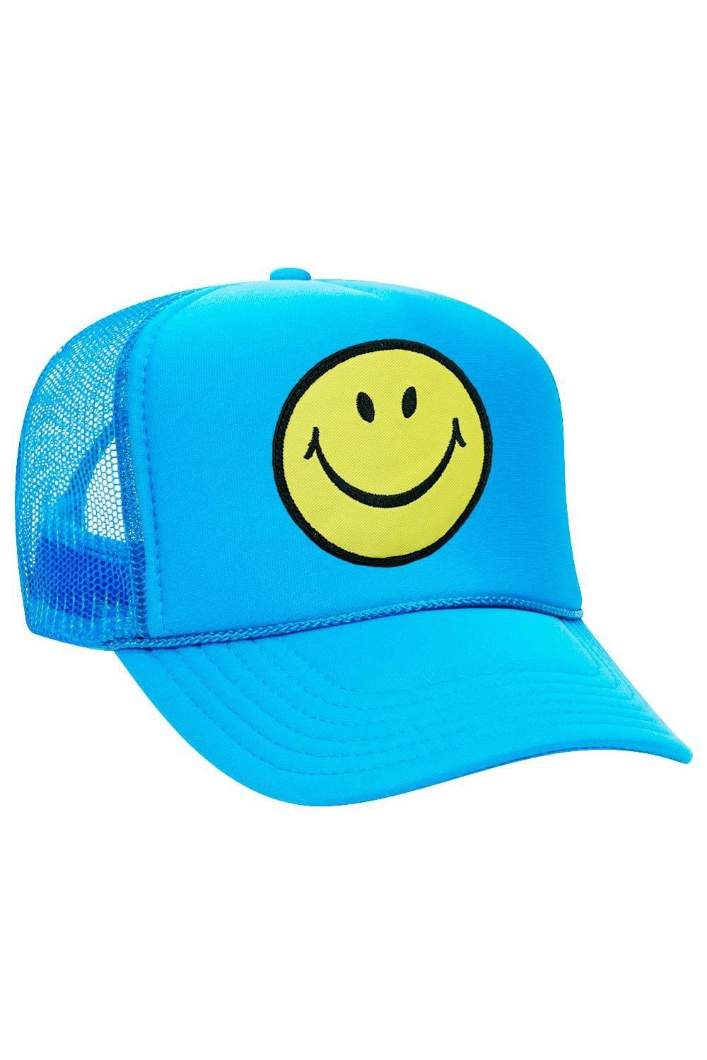 SMILEY VINTAGE TRUCKER HAT HATS Aviator Nation OS NEON BLUE 