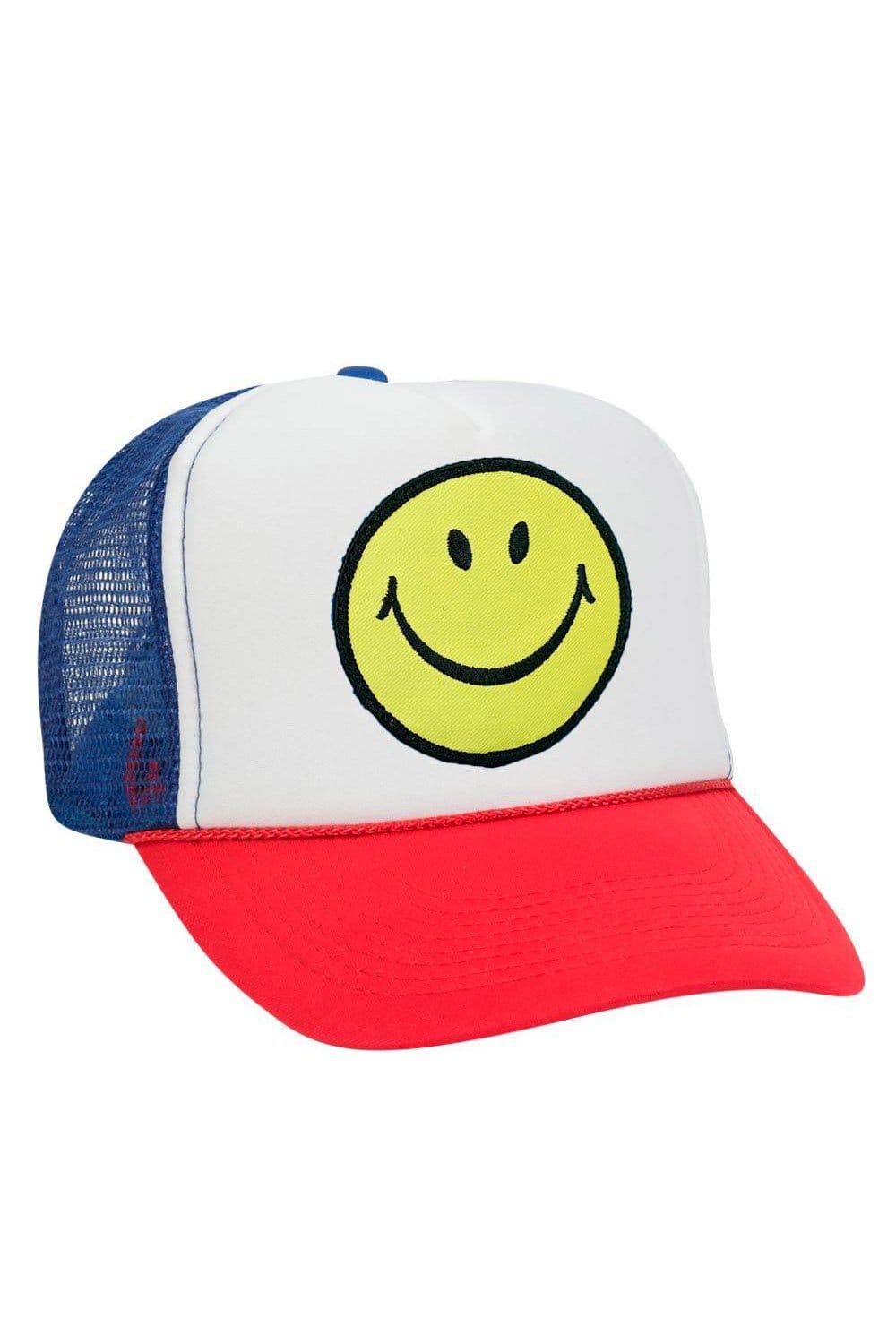 SMILEY VINTAGE TRUCKER HAT HATS Aviator Nation OS RED/WHITE/ROYAL
